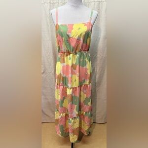 Social Standard By Sanctuary Multicolor Floral Smocked Back Midi Dress Sz M